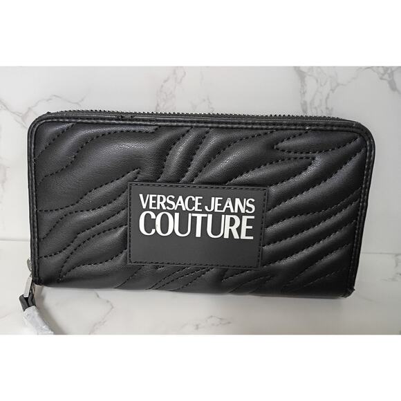 Versace Jeans Collection Handbags - VERSACE JEANS COUTURE Black Logo Patch Quilted Wallet - NEW